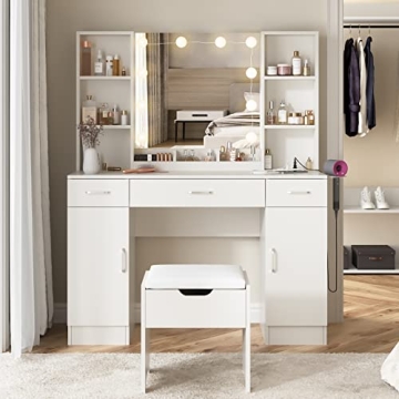 Elegant Lighted Makeup Vanity Table with Storage