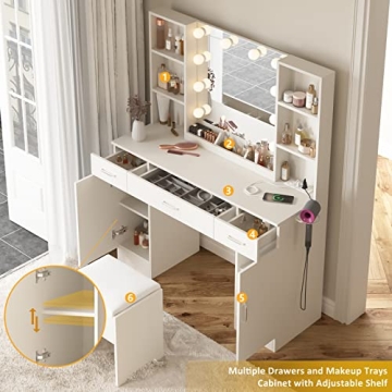 Elegant Lighted Makeup Vanity Table with Storage