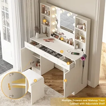 Elegant Lighted Makeup Vanity Table with Storage