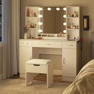 Elegant Lighted Makeup Vanity Table with Storage