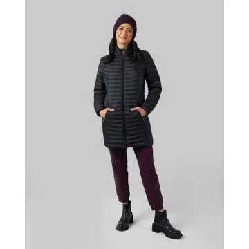32° Degrees Women's 3/4 Ultra-Light Down Jacket| Slim Fit | Detachable Hood | Water Repellant, Black, X-Large