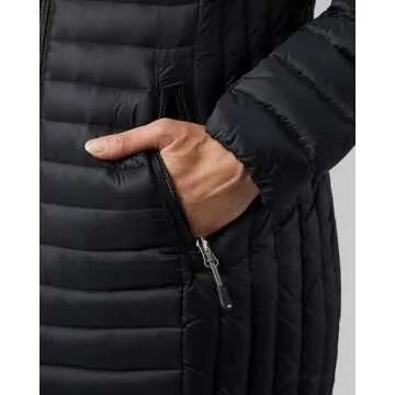 32° Degrees Women's 3/4 Ultra-Light Down Jacket| Slim Fit | Detachable Hood | Water Repellant, Black, X-Large