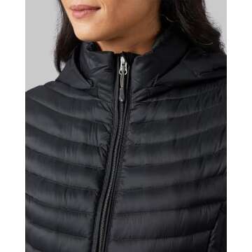 32° Degrees Women's 3/4 Ultra-Light Down Jacket| Slim Fit | Detachable Hood | Water Repellant, Black, X-Large