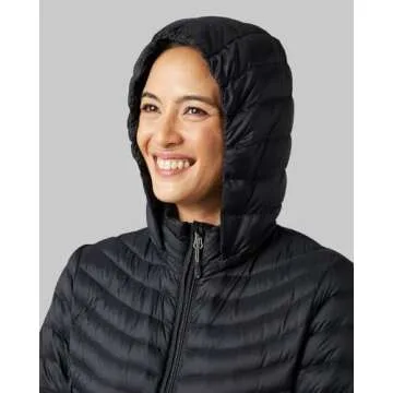 32° Degrees Women's 3/4 Ultra-Light Down Jacket| Slim Fit | Detachable Hood | Water Repellant, Black, X-Large