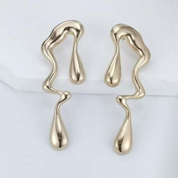 14K Gold Plated Stainless Steel Teardrop Drop Dangle Earrings for Women Asymmetrical Waterdrop Trendy Enamel Jewelry Irregular Hypoallergenic Christmas Valentine's Day Birthday Gifts
