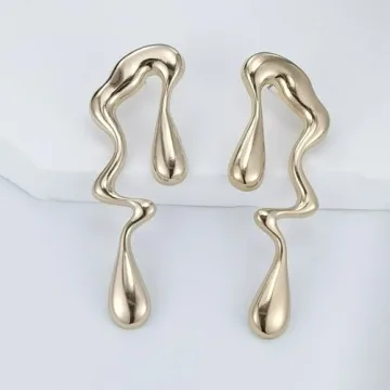 14K Gold Plated Stainless Steel Teardrop Drop Dangle Earrings for Women Asymmetrical Waterdrop Trendy Enamel Jewelry Irregular Hypoallergenic Christmas Valentine's Day Birthday Gifts