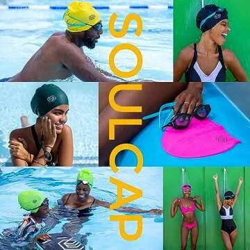 SOUL CAP - Large Swimming Cap for Long Hair - Designed for Long Hair, Dreadlocks, Weaves, Hair Extensions, Braids, Curls & Afros - Women & Men - Silicone (Black, Medium)