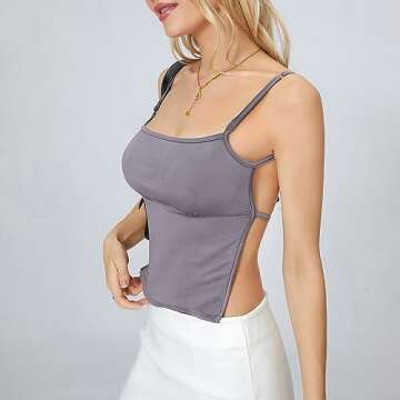 Fernvia Women Y2k Spaghetti Straps Cami Top Sexy Backless Lacing Vest Summer Going Out Tops E-Girl Streetwear