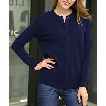 B BIMOZI Women Thick Button Down Cardigan Sweaters Crew Neck Medium Weight Long Sleeve Navy Blue XXL
