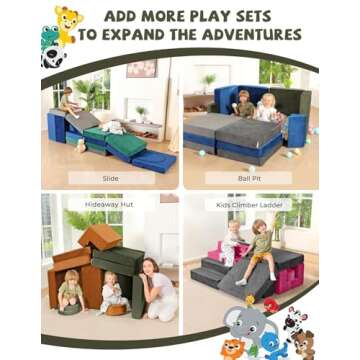 Kidirect Modular Kids Play Couch, K12 320+DIY Convertible Foam Play Couch for Boys & Girls, Versatile Kids Play Couch Building Fort, Child Sectional Kids Sofa Couch for Playroom Bedroom (Space Grey)