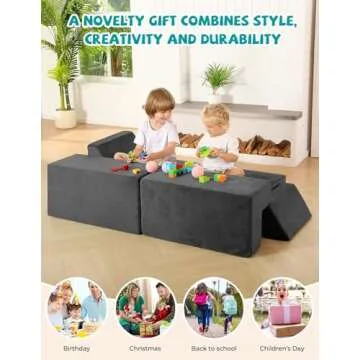Kidirect Modular Kids Play Couch, K12 320+DIY Convertible Foam Play Couch for Boys & Girls, Versatile Kids Play Couch Building Fort, Child Sectional Kids Sofa Couch for Playroom Bedroom (Space Grey)