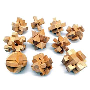 Guaishou 10-in-One 3D Small Wooden Puzzles Kongming Lock IQ Test Toy for Teens and Adults
