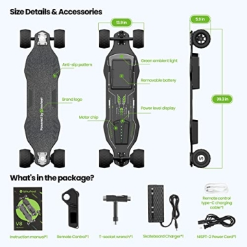 V8 Electric Skateboard Fast 30 MPH Speed 12 Mile Range