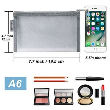 HRX Package Small Mesh Cosmetic Bags with Zipper, 6pcs Grey Makeup Pouches Travel Organizer Case for Purse Diaper Bag