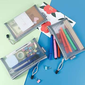 HRX Package Small Mesh Cosmetic Bags with Zipper, 6pcs Grey Makeup Pouches Travel Organizer Case for Purse Diaper Bag