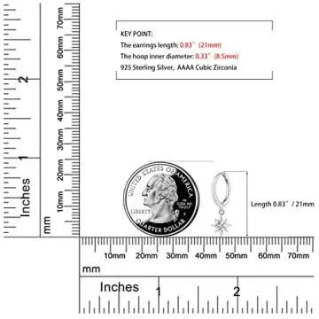 Small Huggie Hoop Earrings for Women, 925 Sterling Silver CZ North Star Charm Earrings (Silver)