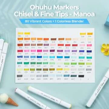 Ohuhu Markers for Starters, 80-color Chisel & Fine Dual Tips Alcohol Markers Coloring Illustration Sketching Alcohol Art Marker Set for Adult Beginner, Great Value Pack for Students' Art Class -Manoa