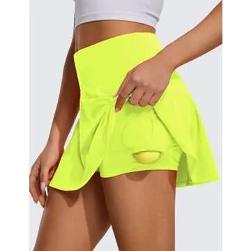 CRZ YOGA UPF 50+ Tennis Skirts for Women High Waisted Flowy Pleated Golf Athletic Workout Sports Skort with Pockets Neon Yellow Small
