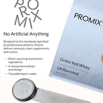 Promix Whey Protein Powder, Unflavored - 2.5lb Bulk - Grass-Fed & 100% All Natural - ­Post Workout Fitness & Nutrition Shakes, Smoothies, Baking & Cooking Recipes - Gluten-Free & Keto-Friendly