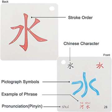 LELEYU Hieroglyphic Pictograph Symbols Chinese Alphabet Learning Color Flash Memory Cards Mandarin Simplified Character Edition,Pinyin and Stroke Illustrations,Stage 1
