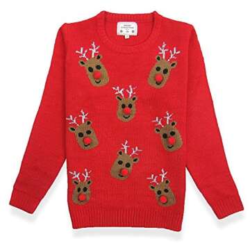 V28 Women's Christmas Reindeer Snowflakes Sweater Pullover (Tag XXL (US size 14), Red-3D-Nose)