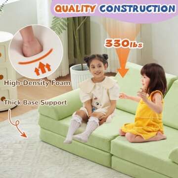 jela Kids Couch Large, Floor Sofa Modular Funiture for Kids, Luxury Corduroy Fabric Playhouse Play Set for Toddlers Babies, Modular Foam Play Couch Indoor (57"x28"x18",Sage Green)