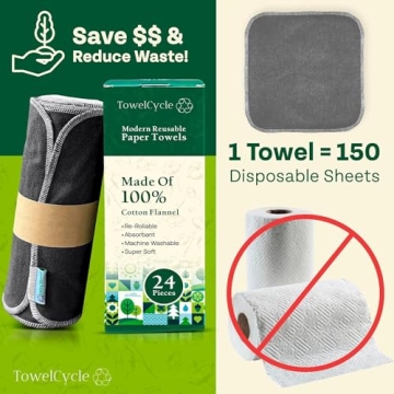 Eco-Friendly TOWELCYCLE Reusable Paper Towels 24 Pack