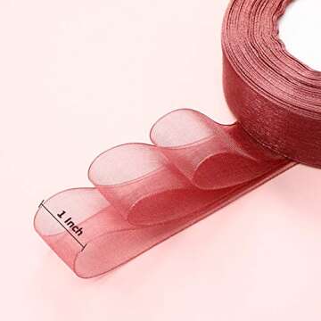 6 Rolls Organza Ribbon Sheer Chiffon Ribbon Bulk Ribbon for Gift Wrapping Decorating Valentine's Day...