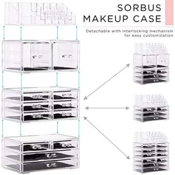 Sorbus Large Makeup Organizer - Clear Stackable Jewelry Makeup Organizer for Vanity, Bathroom Storag...