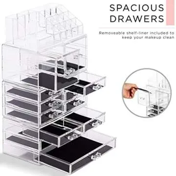 Sorbus Large Makeup Organizer - Clear Stackable Jewelry Makeup Organizer for Vanity, Bathroom Storage Display Case - 12 Drawers Cosmetic Beauty Organizers and Storage with Lipstick Makeup Brush Holder