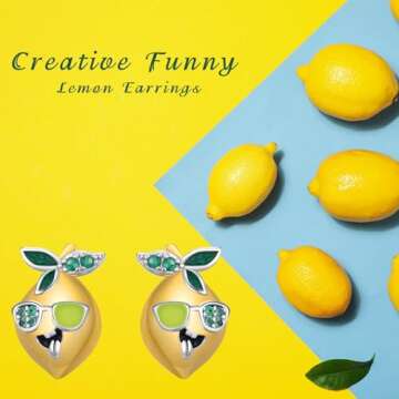 Fruit Lemon Earrings 925 Sterling Silver Lemon Stud Earrings Yellow Gold Citrus Summer Earrings Lemon Jewelry Gift for Women