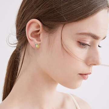 Fruit Lemon Earrings 925 Sterling Silver Lemon Stud Earrings Yellow Gold Citrus Summer Earrings Lemon Jewelry Gift for Women