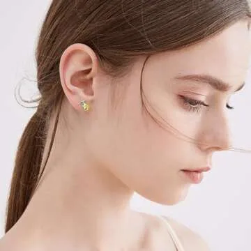 Fruit Lemon Earrings 925 Sterling Silver Lemon Stud Earrings Yellow Gold Citrus Summer Earrings Lemon Jewelry Gift for Women
