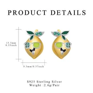 Fruit Lemon Earrings 925 Sterling Silver Lemon Stud Earrings Yellow Gold Citrus Summer Earrings Lemon Jewelry Gift for Women