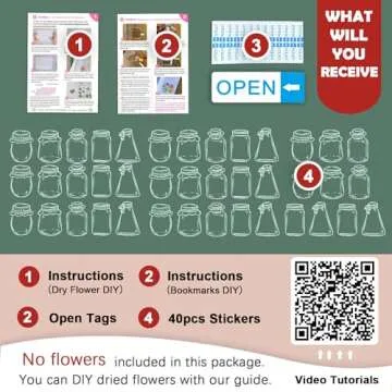 Krinisou Dried Flower Bookmark Making Kit - 40pcs Easy DIY Transparent Bookmarks