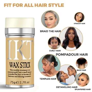 Hair Wax Stick for Wigs with Brushes Bed Head Stick Edge Control Slick Stick Hair Pomade Stick Non-greasy Styling Wax 2.7 Oz, Long Lasting, Temporary Hair Styling Product for Edge Frizz Hair