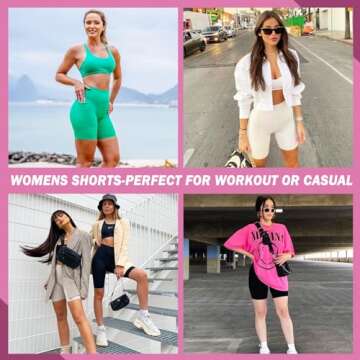 NEW YOUNG Biker Shorts with Pockets for Women High Waisted Tummy Control-8" Womens Bike Shorts for W...