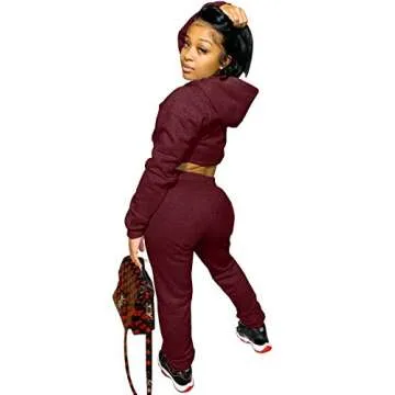 Akmipoem Women's 2 Piece Sweatsuit Long Sleeve Hoodie & Jogging Pants Track Set in Burgundy