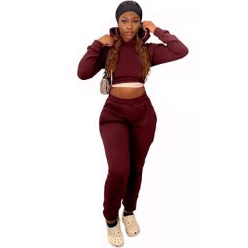 Akmipoem Jogging Suits for Women 2 Piece Sweatsuits Long Sleeve Crop Hoodie Bodycon Pants Trackuits Sets Burgundy M