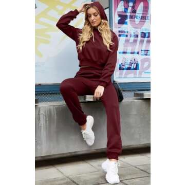 Akmipoem Jogging Suits for Women 2 Piece Sweatsuits Long Sleeve Crop Hoodie Bodycon Pants Trackuits Sets Burgundy M