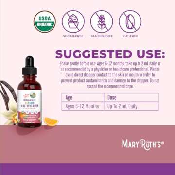 Organic Multivitamin Liquid Drops with Iron for Infants