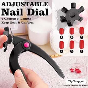 Belleboost Adjustable Acrylic Nail Clippers with Sizer, Catcher and Length Measurement, Black Profes...