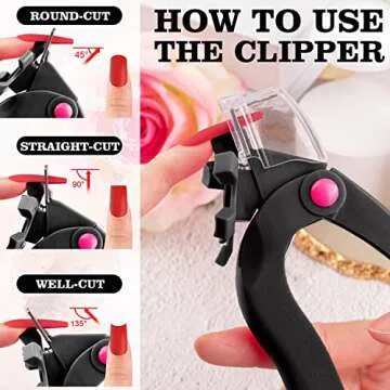 Belleboost Adjustable Acrylic Nail Clippers with Sizer, Catcher and Length Measurement, Black Professional Dial Stainless Steel Blade Nail Tips Cutter, Fake Nail Trimmer, Manicure Tool for Salon Home