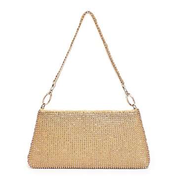 YUWITA Rhinestone Evening Bag Clutch Glitter Sparkly Purse for Women (Gold)