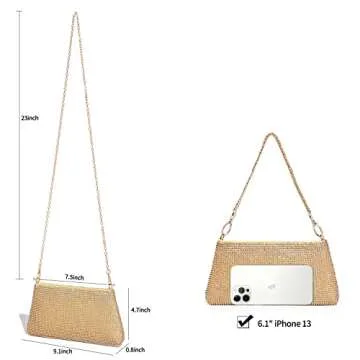 YUWITA Rhinestone Evening Bag Clutch for Women in Gold