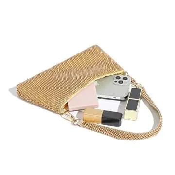YUWITA Rhinestone Evening Bag Clutch for Women in Gold