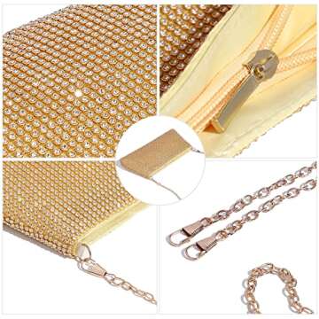 YUWITA Rhinestone Evening Bag Clutch for Women in Gold