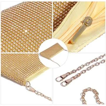 YUWITA Rhinestone Evening Bag Clutch for Women in Gold