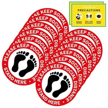 Social Distancing Floor Decals - 12 Pack Safety Floor Signs - 12" Round Slip Removable Stickers - Pl...