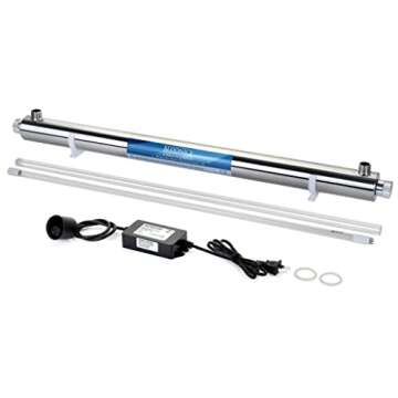 Bluonics Ultraviolet Light UV Water Purifier Filter for Whole House Water Purification 12 GPM 55W 110V, 3/4" MNTP Inlet Outlet, 2 Extra Bulb, 1 Extra Ballast, 1 Extra Quartz Sleeve